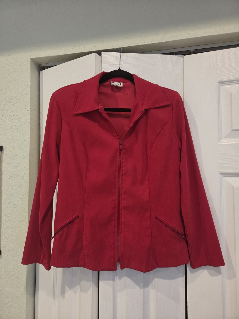 Y2K Vintage Clio Vibrant Red Zip-Front Faux Suede Jacket